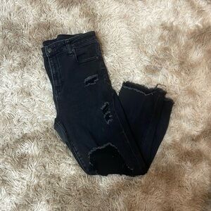 american eagle hi rise crop flare ripped jeans